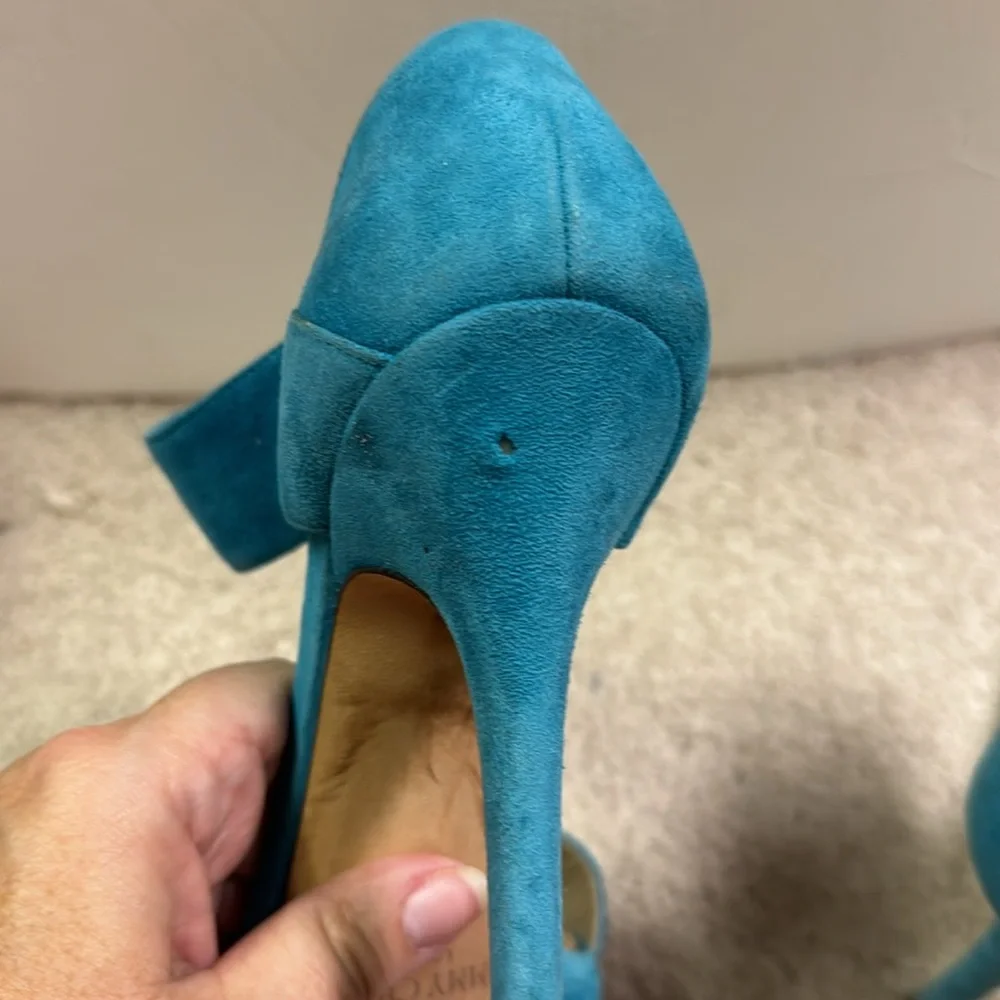 Women’s Jimmy Choo Platform Turquoise Suede Strappy Heels Size 37EU